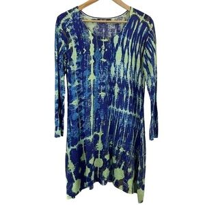 Nic+Zoe Tie Dye Artsy Tunic Top Women’s M Blue Green Longline Long Sleeve Shirt